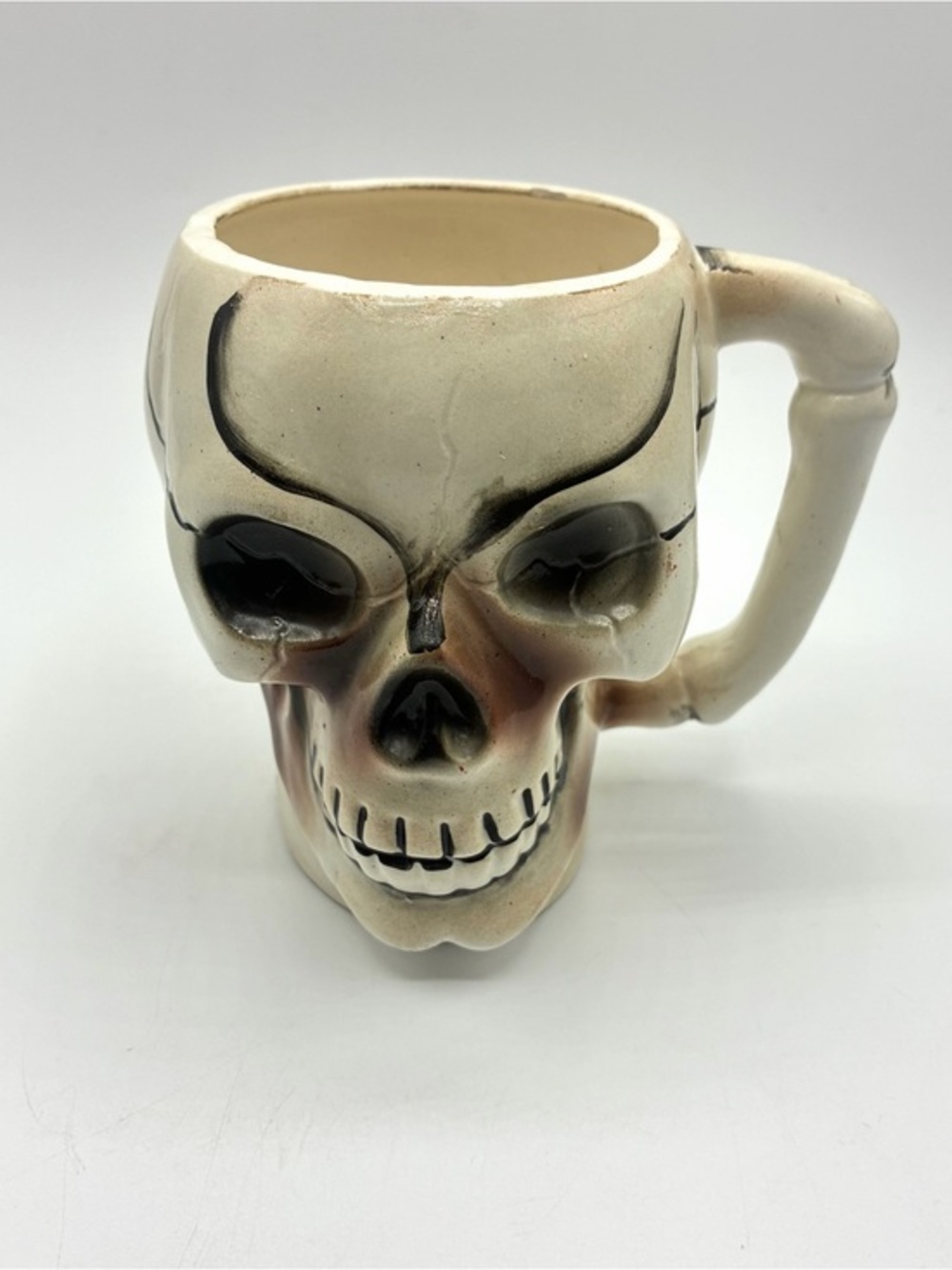 Vintage Made in Japan Skull Mug Bone Handle Gothic Halloween Ceramic Cup